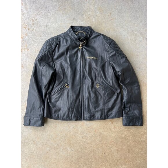 Vintage Baby Phat Womens Leather Jacket XXL Black Quilted Moto Style B4 - Picture 1 of 7